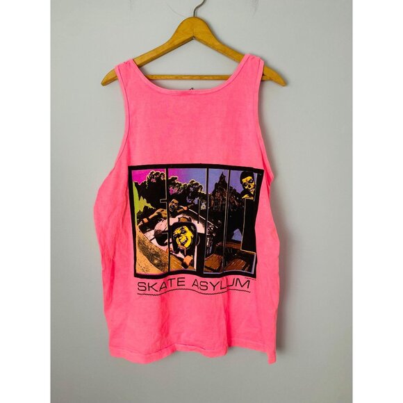 Vintage Skate Asylum Neon Tank Top, Size L, 1989 Epic Surf & Skate, 80s Skater - Picture 1 of 9